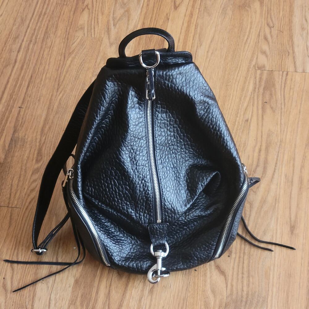 Rebecca Minkoff Julian Black Pebbled Leather Backpack Silver Hardware